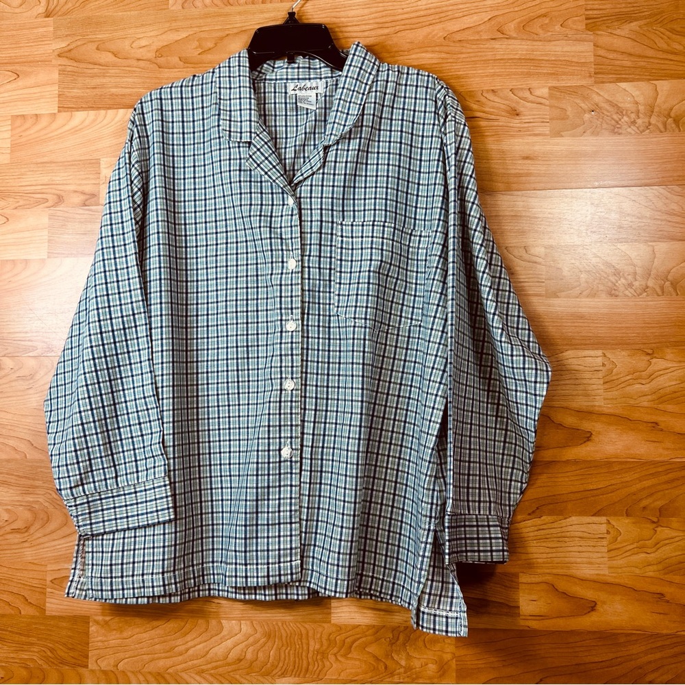 Labeaux Button Up Shirt w3/4 Sleeves Blue/White/Green w/A Pocket Size La…